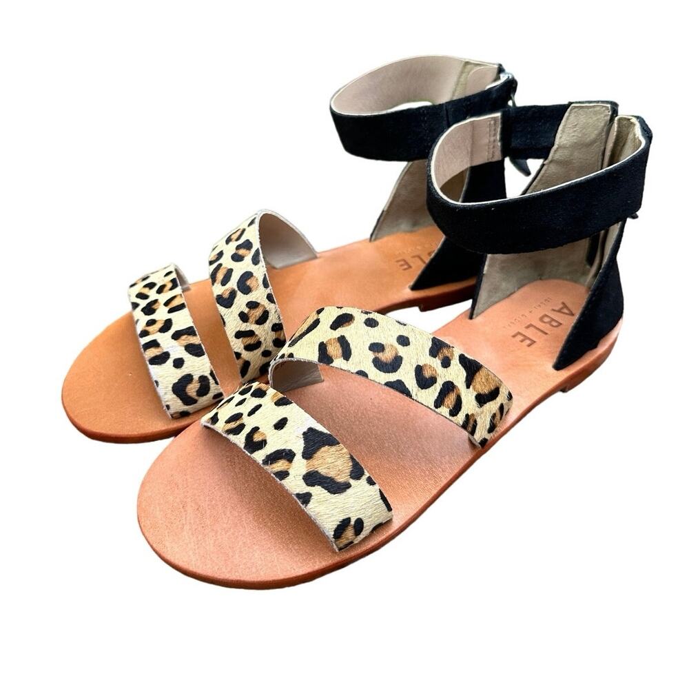 NWOT Able Local + Global Blonde Cheetah Elisa Ankle Strap Sandals Size 7